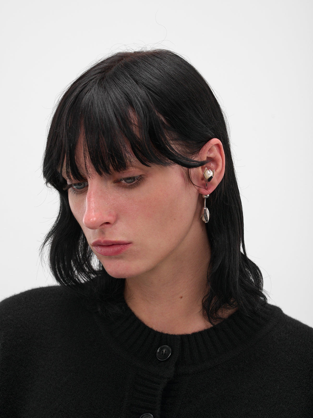 Double-Ended Flower Stud Earring (ERG561-0904-PEARL)