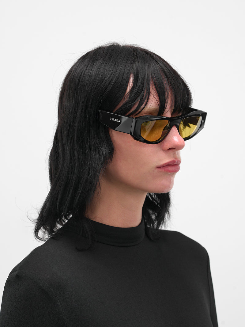 Black PR-B19S Geometric Sunglasses (0PR-B19S-BLACK-YELLOW)