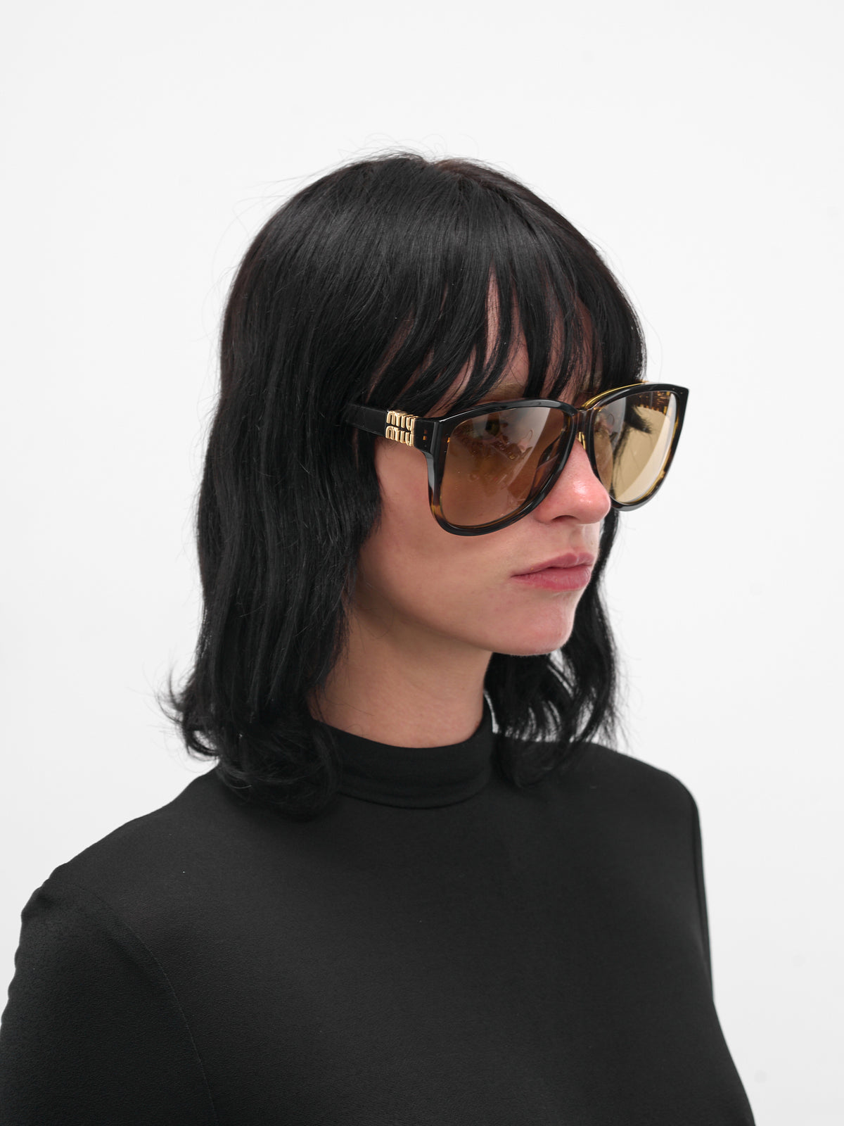 Brown MU-A08S Aviator Sunglasses (0MU-A08S-STRIPED-LODEN-YELLOW)