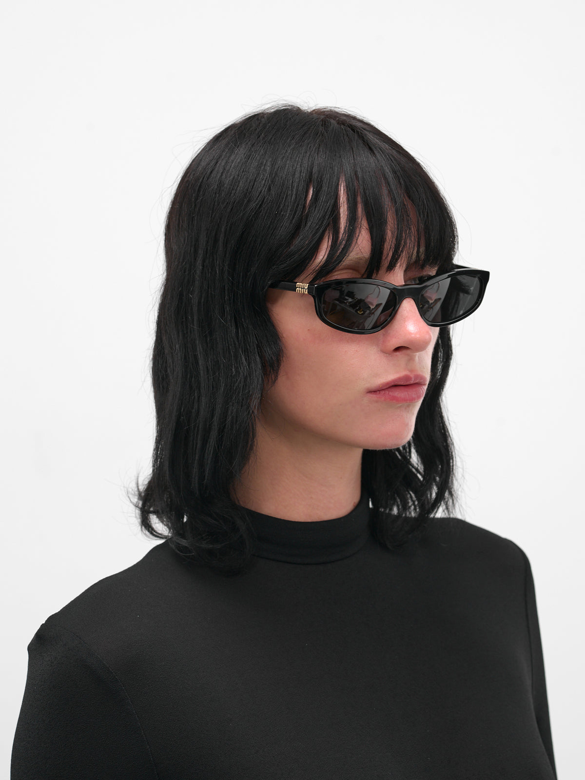 Black MU-A06S Oval Sunglasses (0MU-A06S-BLACK-DARK-GREY)