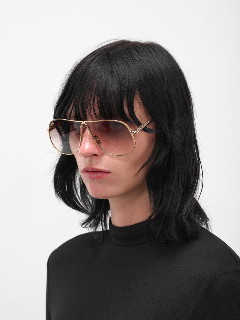 Gold MU-A56S Aviator Sunglasses (0MU-A56S-GOLD-CLEAR-BROWN)