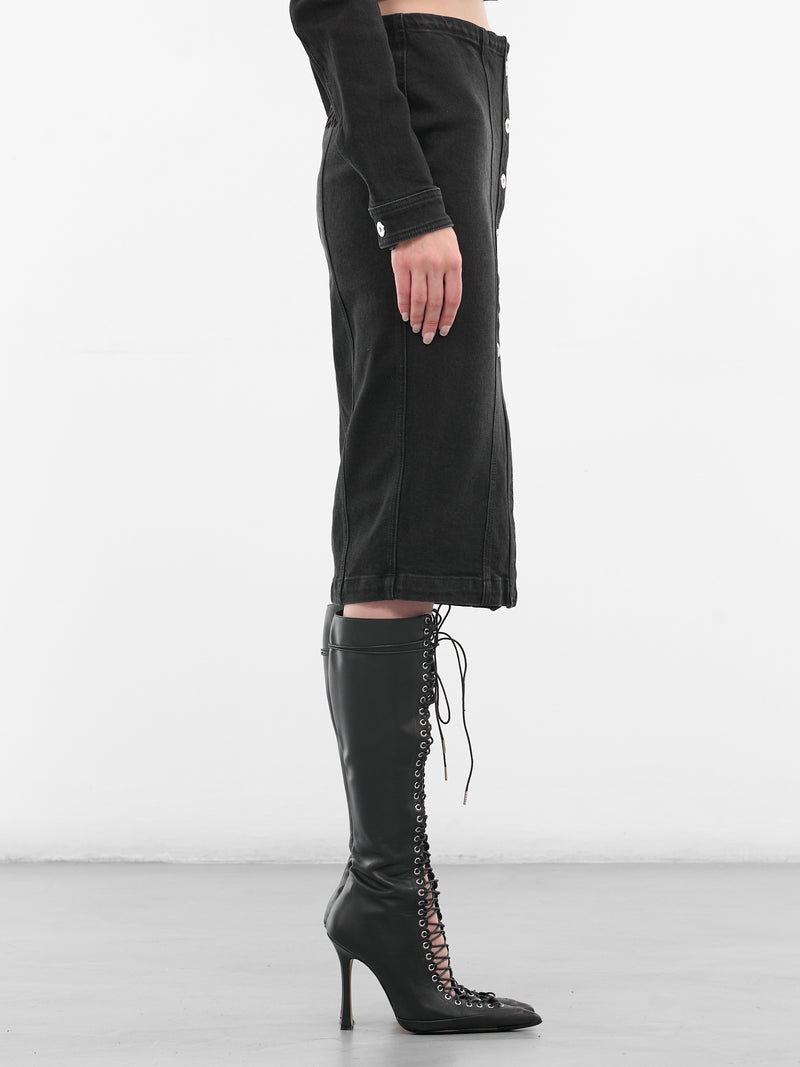 Black Leather Lace-Up Boots (VR111A-N0990-BLACK)