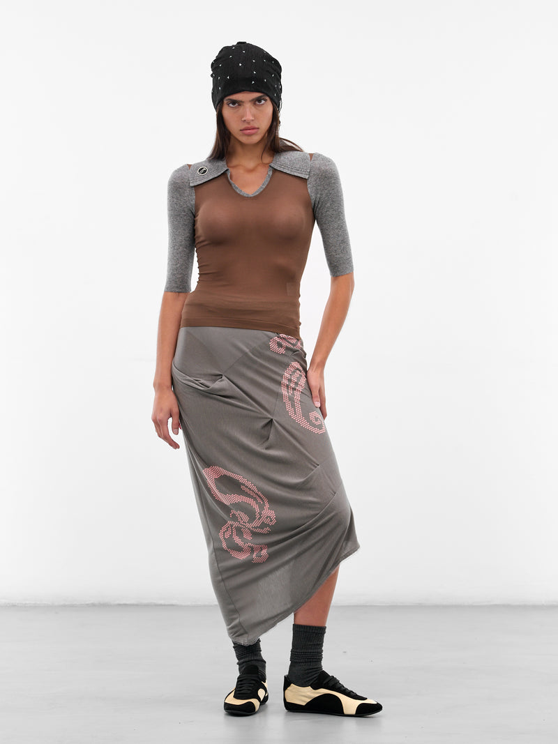 Gray Raven Draped Midi Skirt (SK04-90-GREY)