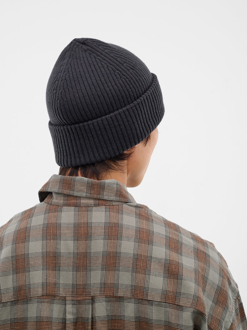 Black Rib-Knit Wool Beanie (A42580KO-KNIT-OFF-BLACK-RUSTIC)