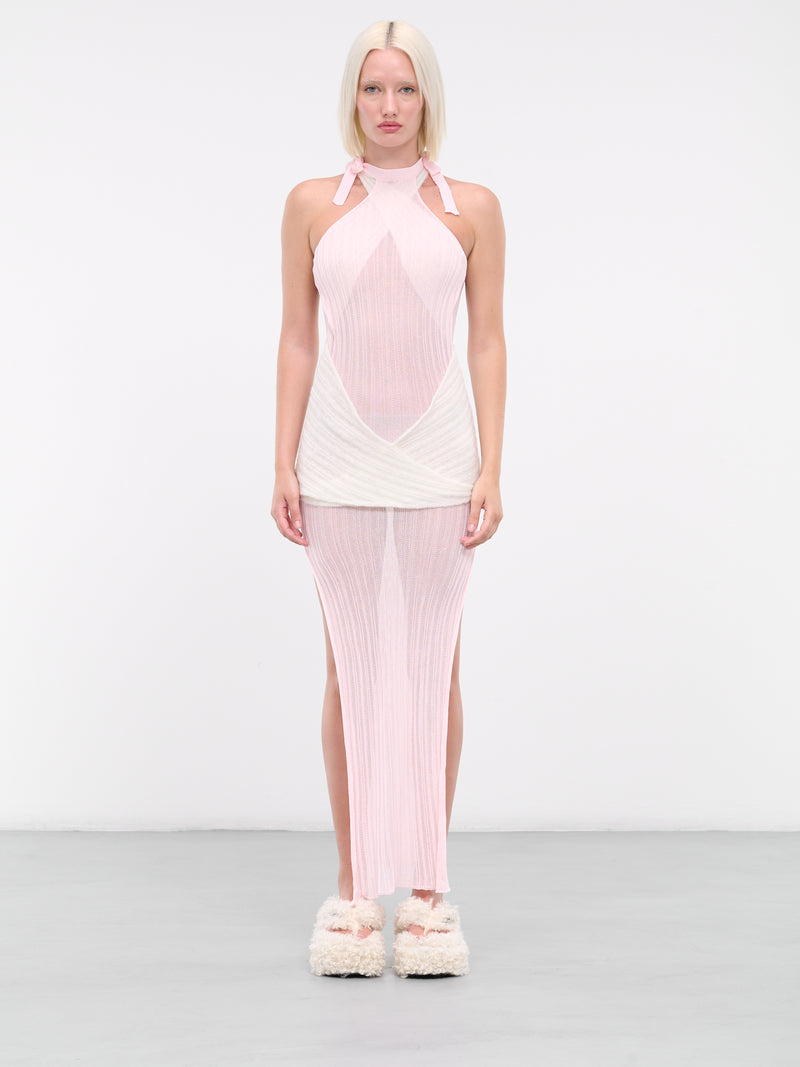 Layered Sheer Knit Dress (D0301-PINK-WHITE)