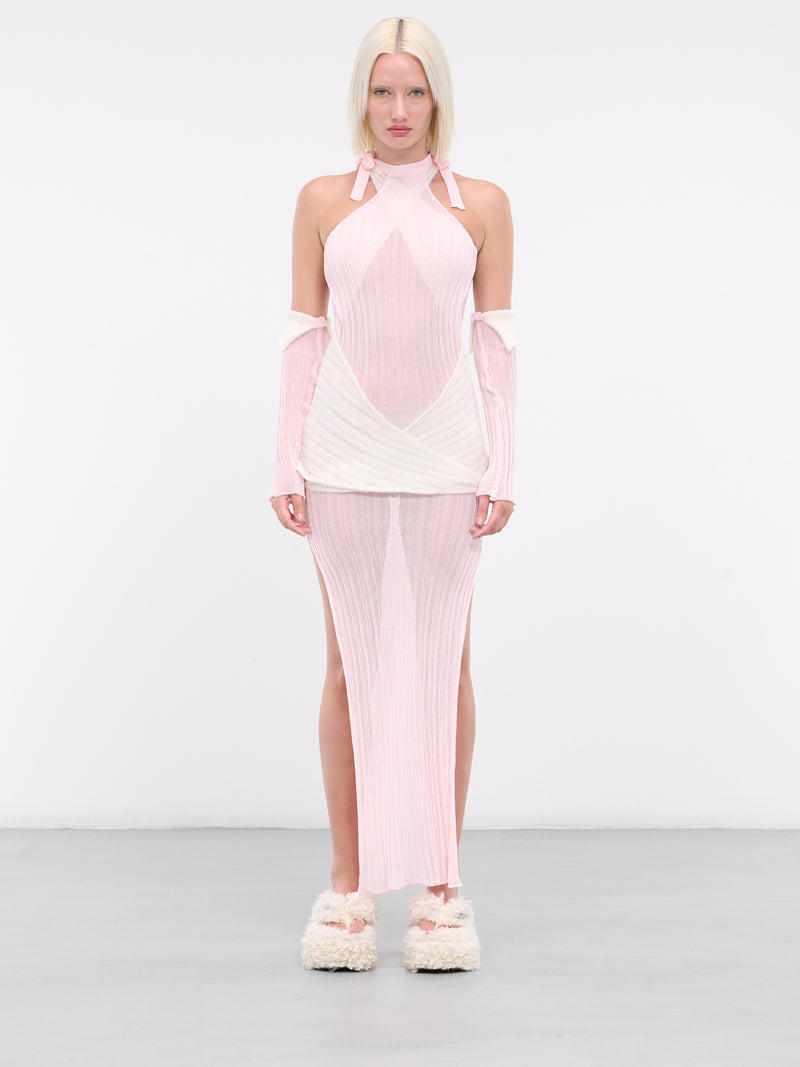 Layered Sheer Knit Dress (D0301-PINK-WHITE)