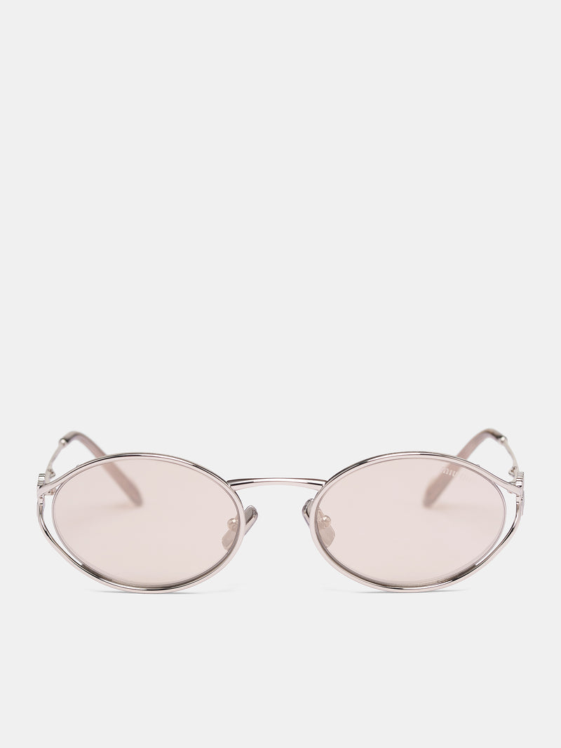 Silver MU-52YS Oval Sunglasses (0MU-52YS-SILVER-IVORY-SILVER)