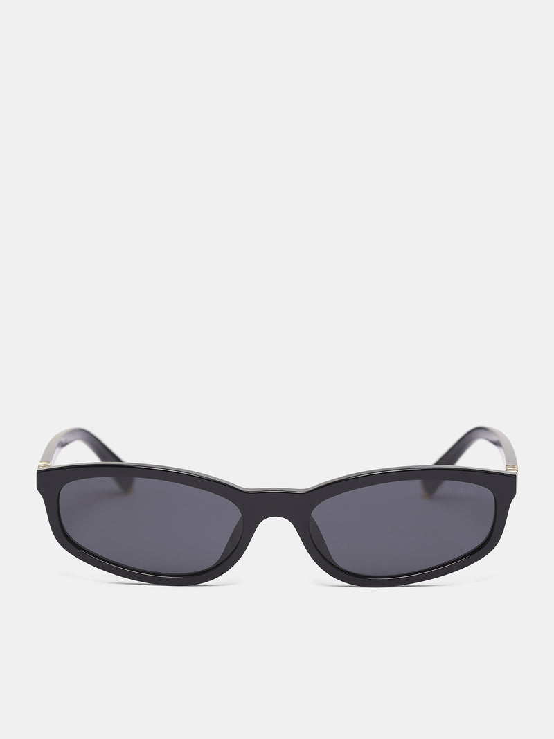Black MU-A06S Oval Sunglasses (0MU-A06S-BLACK-DARK-GREY)