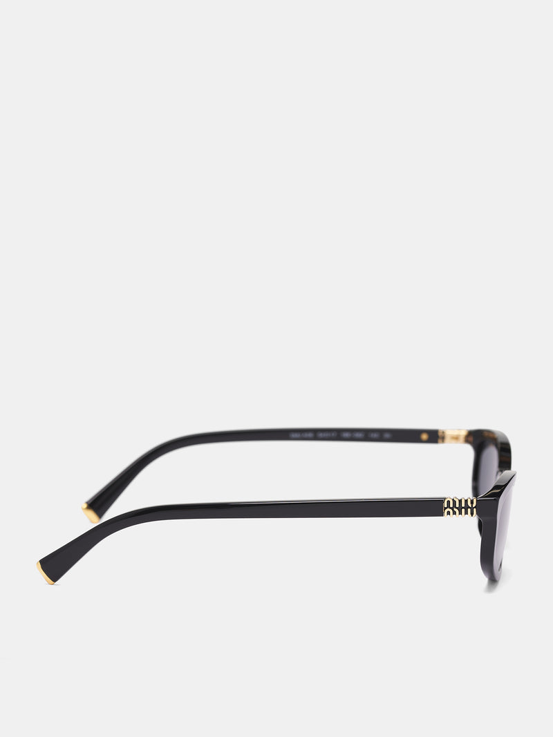 Black MU-A06S Oval Sunglasses (0MU-A06S-BLACK-DARK-GREY)