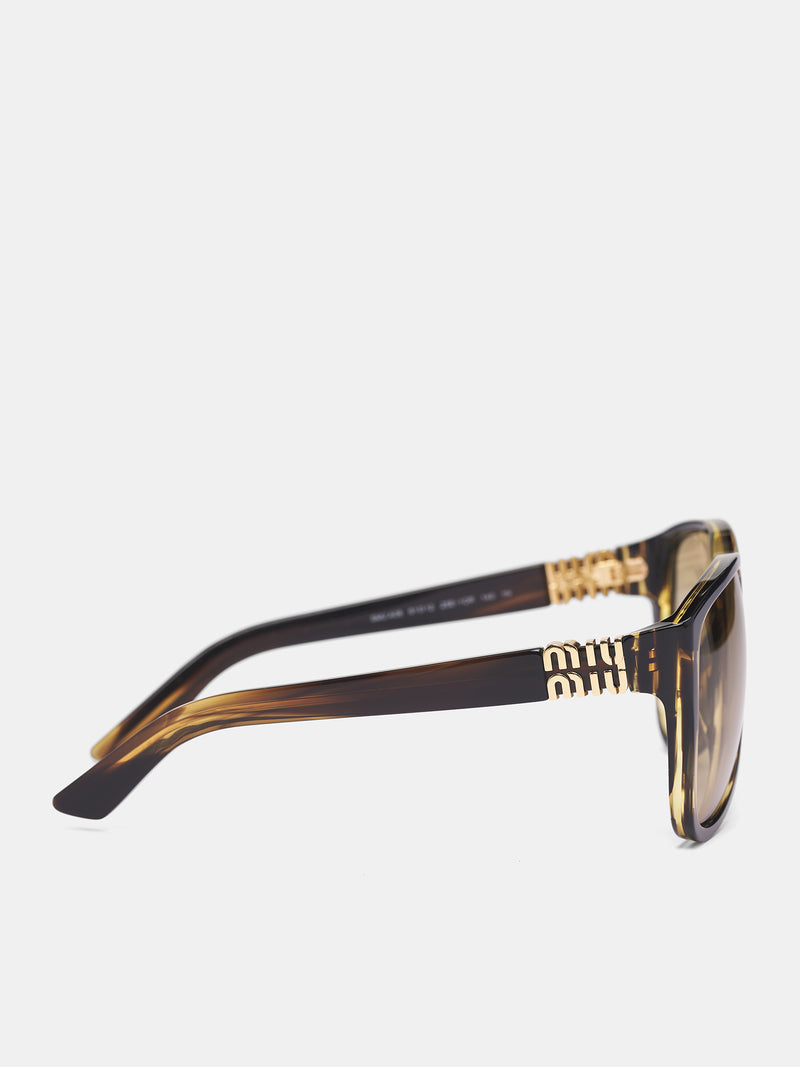 Brown MU-A08S Aviator Sunglasses (0MU-A08S-STRIPED-LODEN-YELLOW)