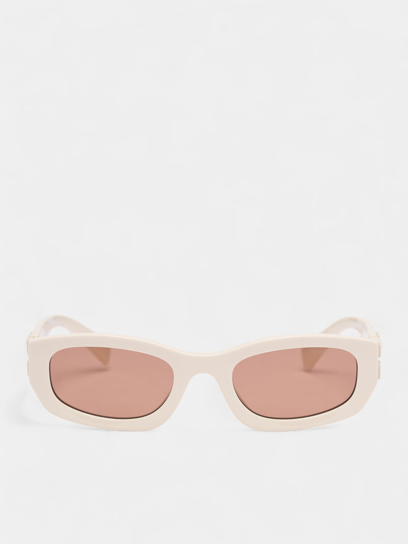 White Matte Rectangular Sunglasses (0MU-B04S-MILK-BROWN)