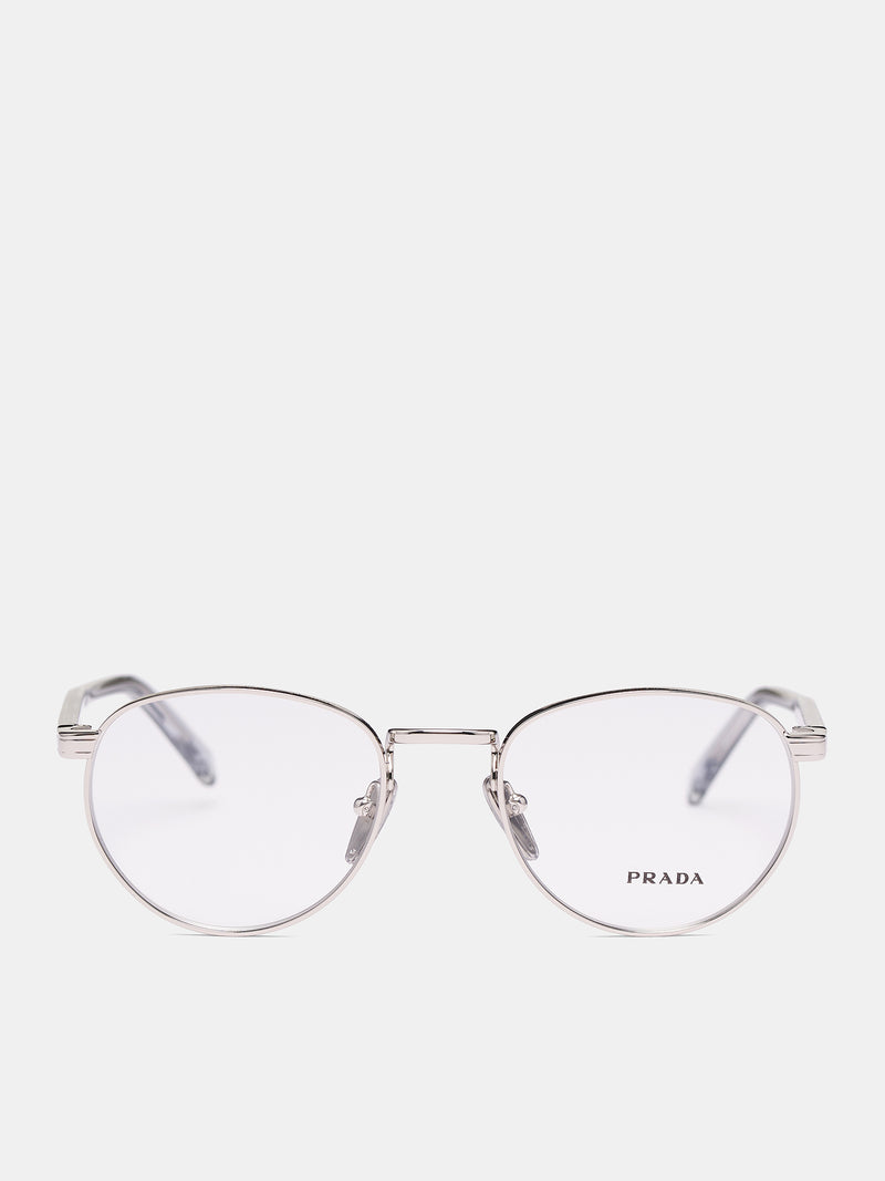 PR B52V Oval Metal Sunglasses (0PR-B52V-SILVER-W-DEMO-LENS)