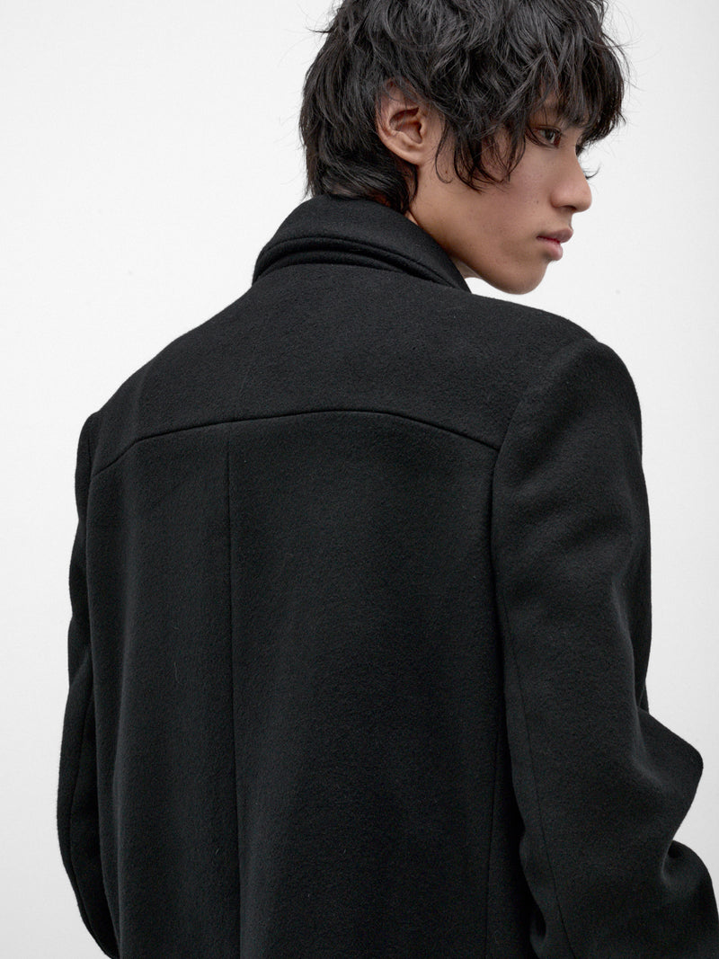 Black Wool Harnessed Interlock Coat (1-INTERLOCK-COAT-BLACK)
