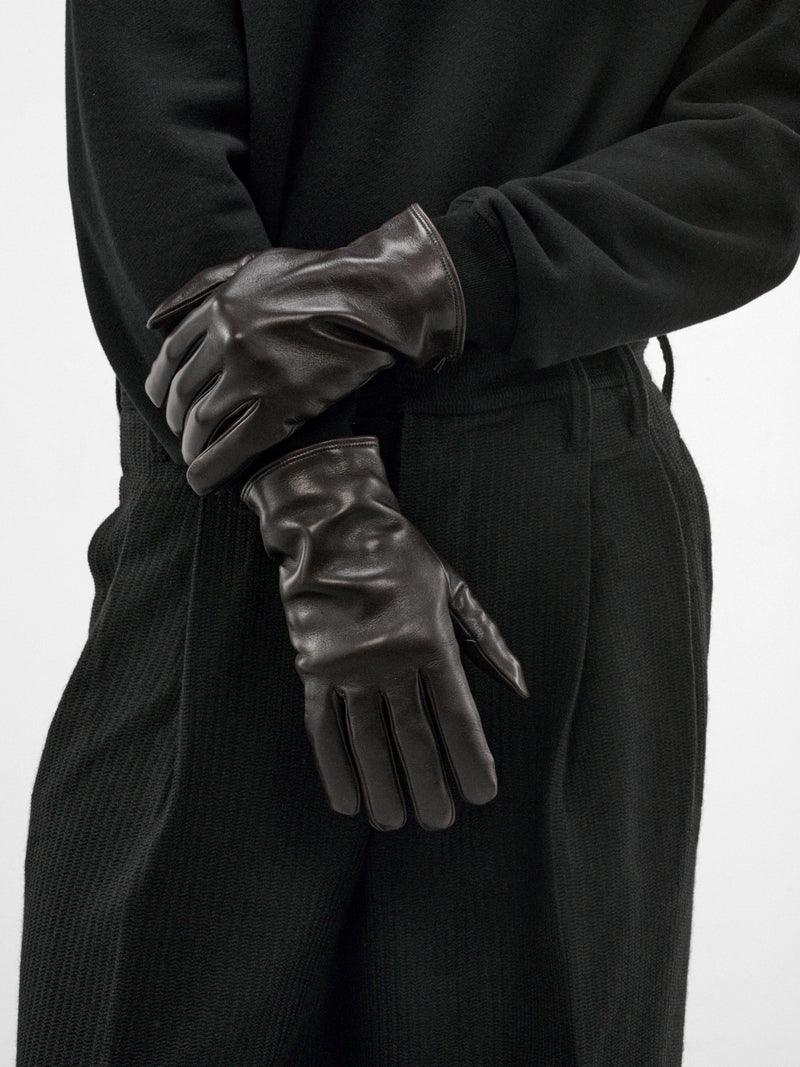 Brown Leather Curved Gloves (OA-AW26-ACC-101-02-BROWN)