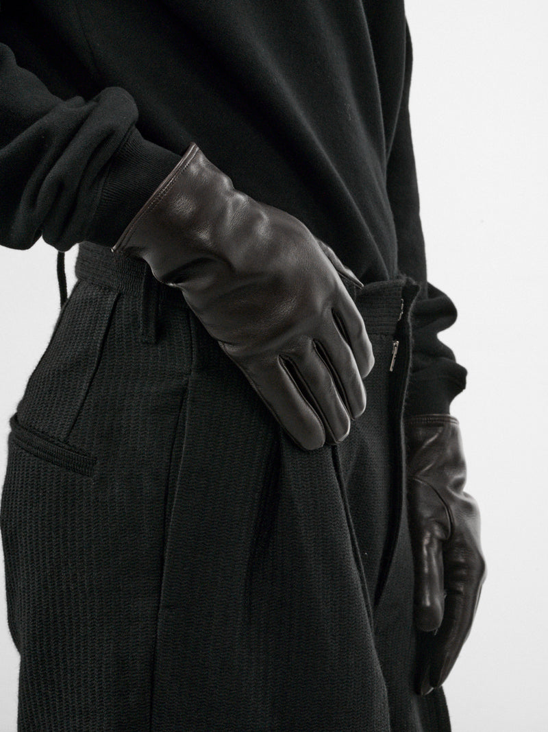 Brown Leather Curved Gloves (OA-AW26-ACC-101-02-BROWN)