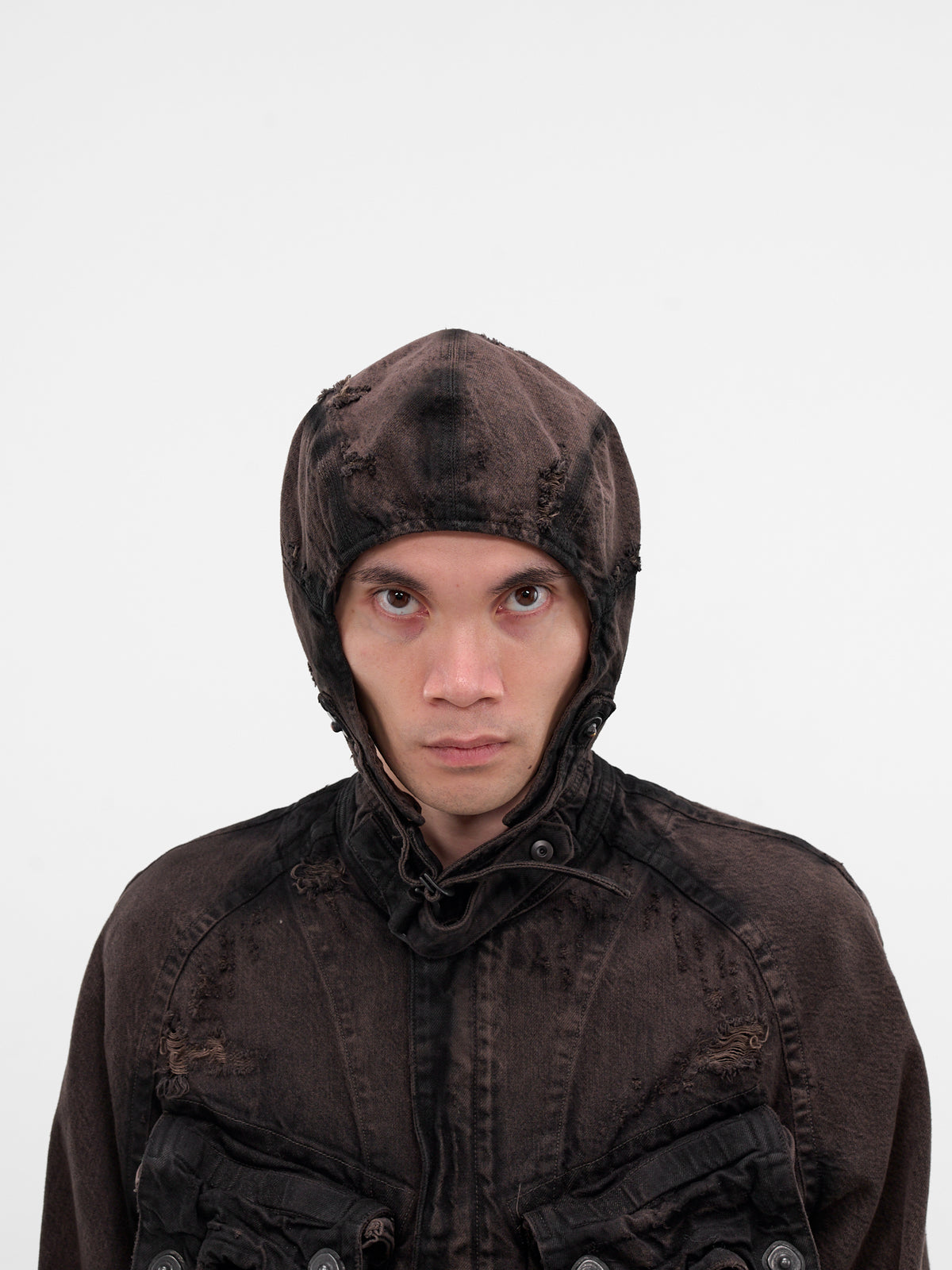 Brown Distressed Denim Aviator Cap (917ACU2-BW-DARK-BROWN)