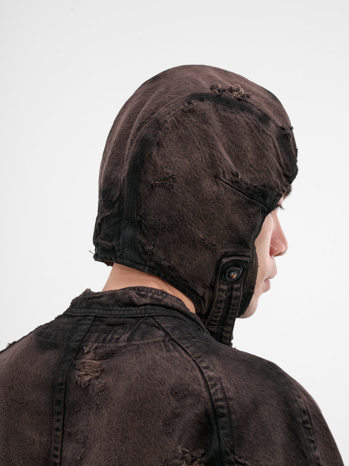 Brown Distressed Denim Aviator Cap (917ACU2-BW-DARK-BROWN)