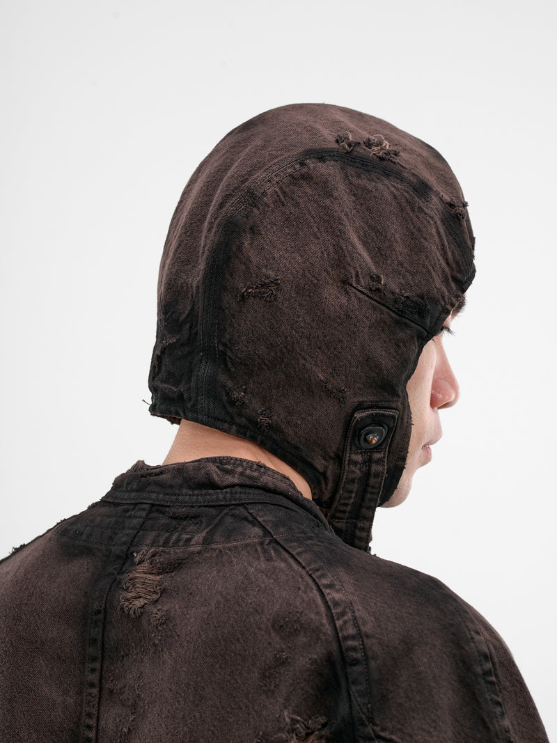 Brown Distressed Denim Aviator Cap (917ACU2-BW-DARK-BROWN)