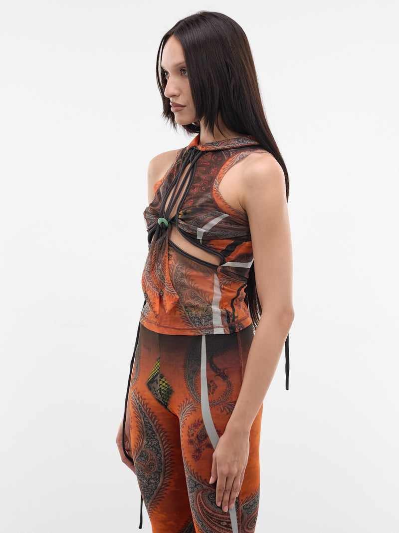 Orange Knit Mesh Dragonfly Top (10110900101-PRINT-ORANGE)