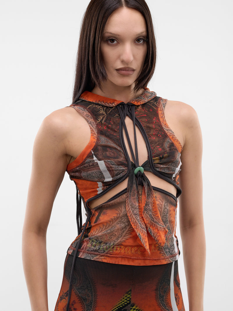 Orange Knit Mesh Dragonfly Top (10110900101-PRINT-ORANGE)