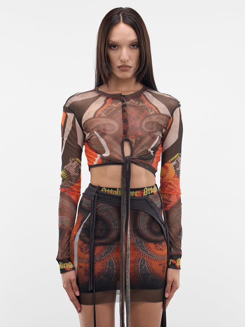 Orange Knit Mesh Loop Top (10110950101-PRINT-ORANGE)