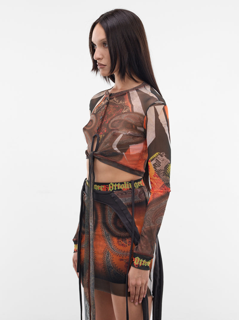 Orange Knit Mesh Loop Top (10110950101-PRINT-ORANGE)