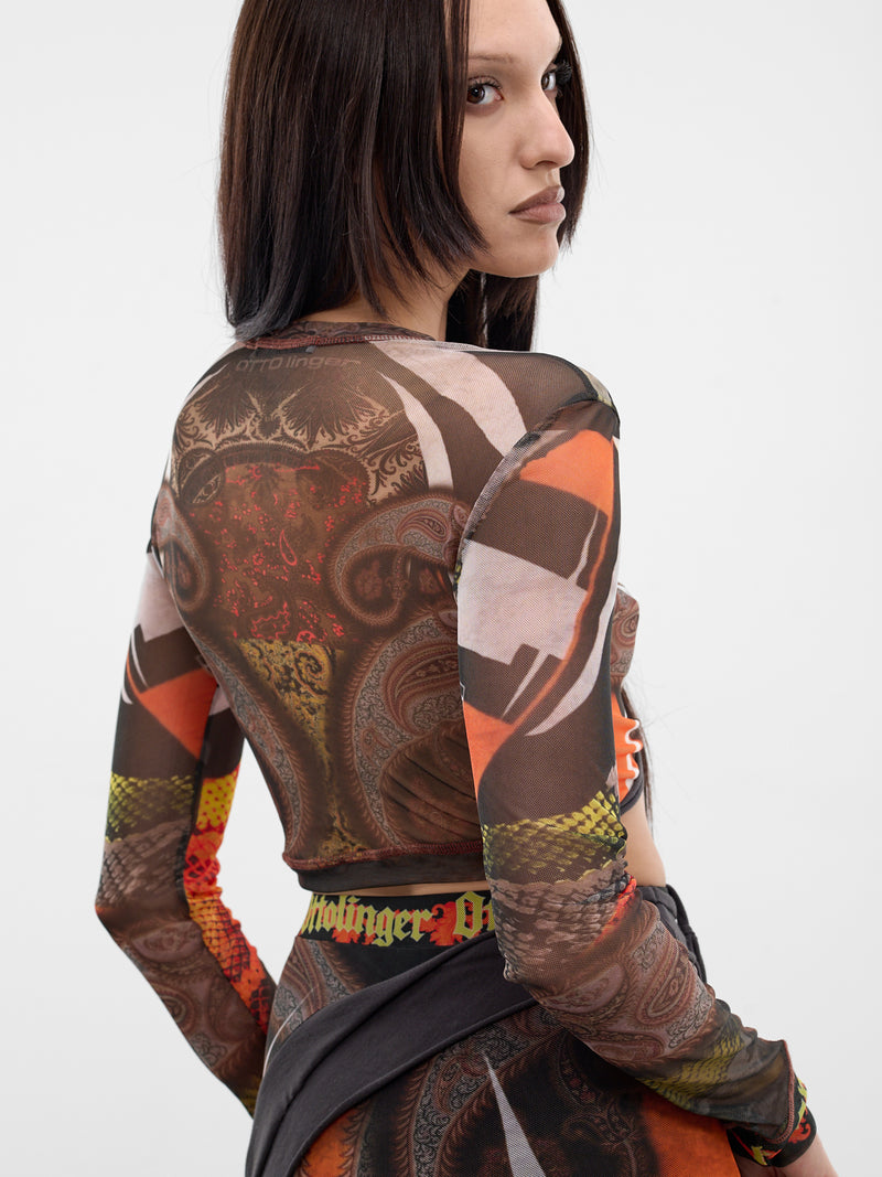 Orange Knit Mesh Loop Top (10110950101-PRINT-ORANGE)