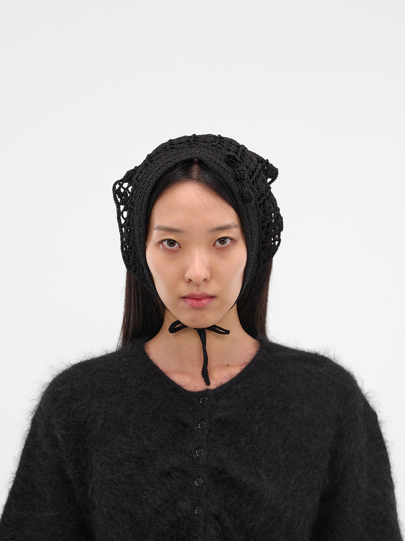 Black Hand-Crocheted Wool Headscarf (CROCHET-07-BLACK)