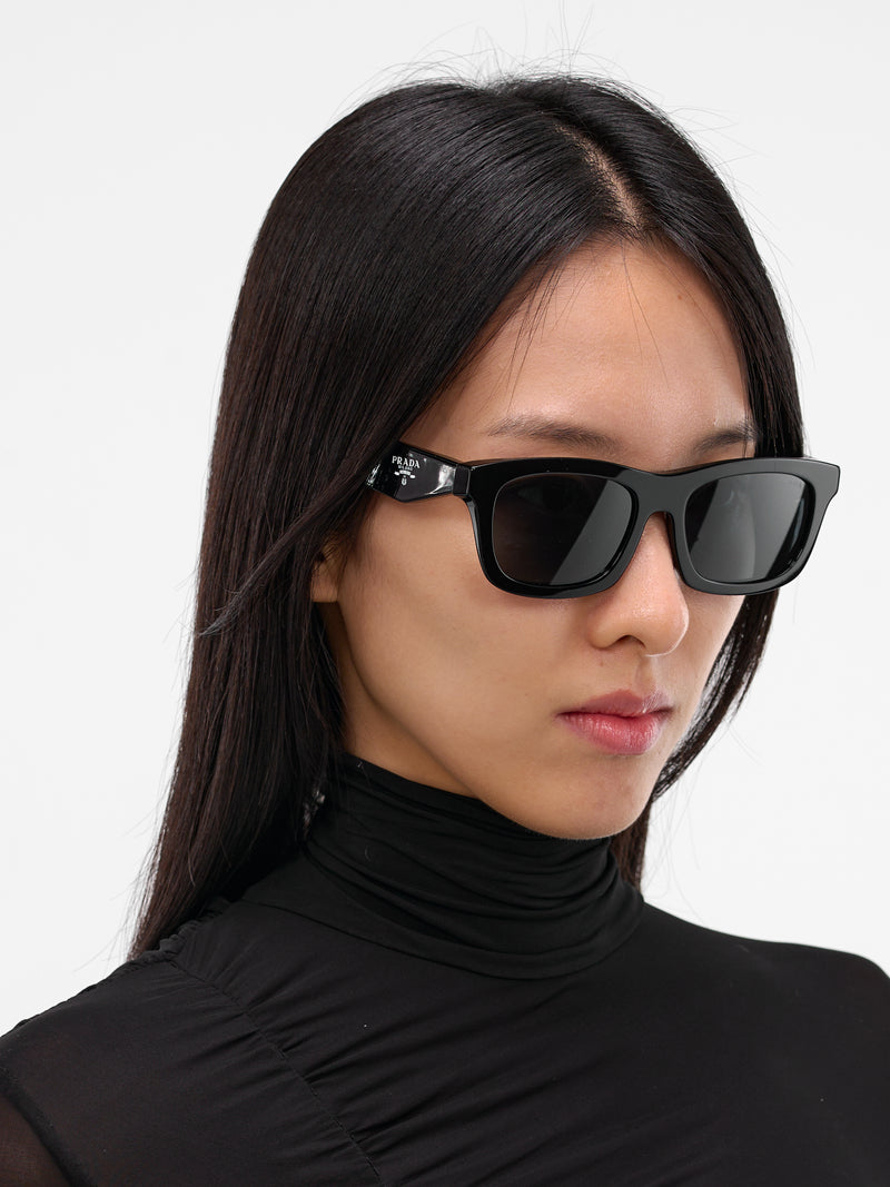 Black Matte C06SF Rectangle Sunglasses (0PR-C06SF-BLACK-DARK-GREY)