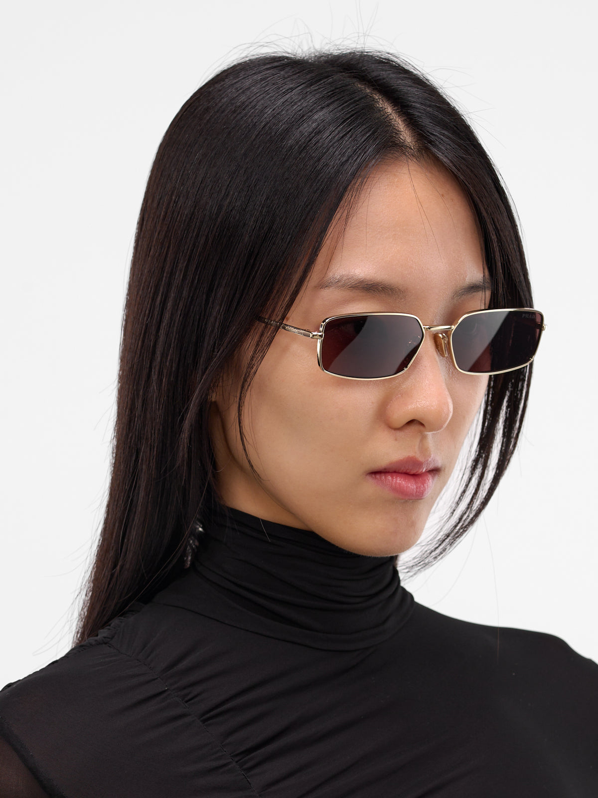 Gold Metal A60S Rectangle Sunglasses (0PR-A60S-PALE-GOLD-BLACK-CHOCO)