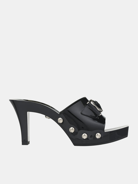 VERSACE ハックルティテルミニスカト 78HAE850DW009L01 904 Patent Leather Clogs (1014369-D2VE-BLACK-PALLADIUM)