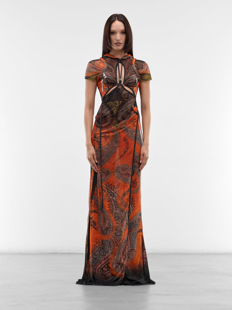 Orange Knit Mesh Dragonfly Gown (10150390101-PRINT-ORANGE)