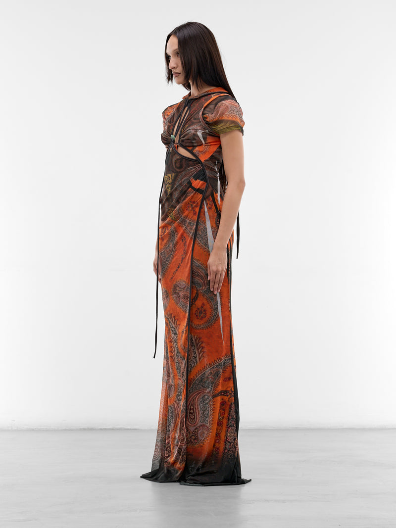 Orange Knit Mesh Dragonfly Gown (10150390101-PRINT-ORANGE)
