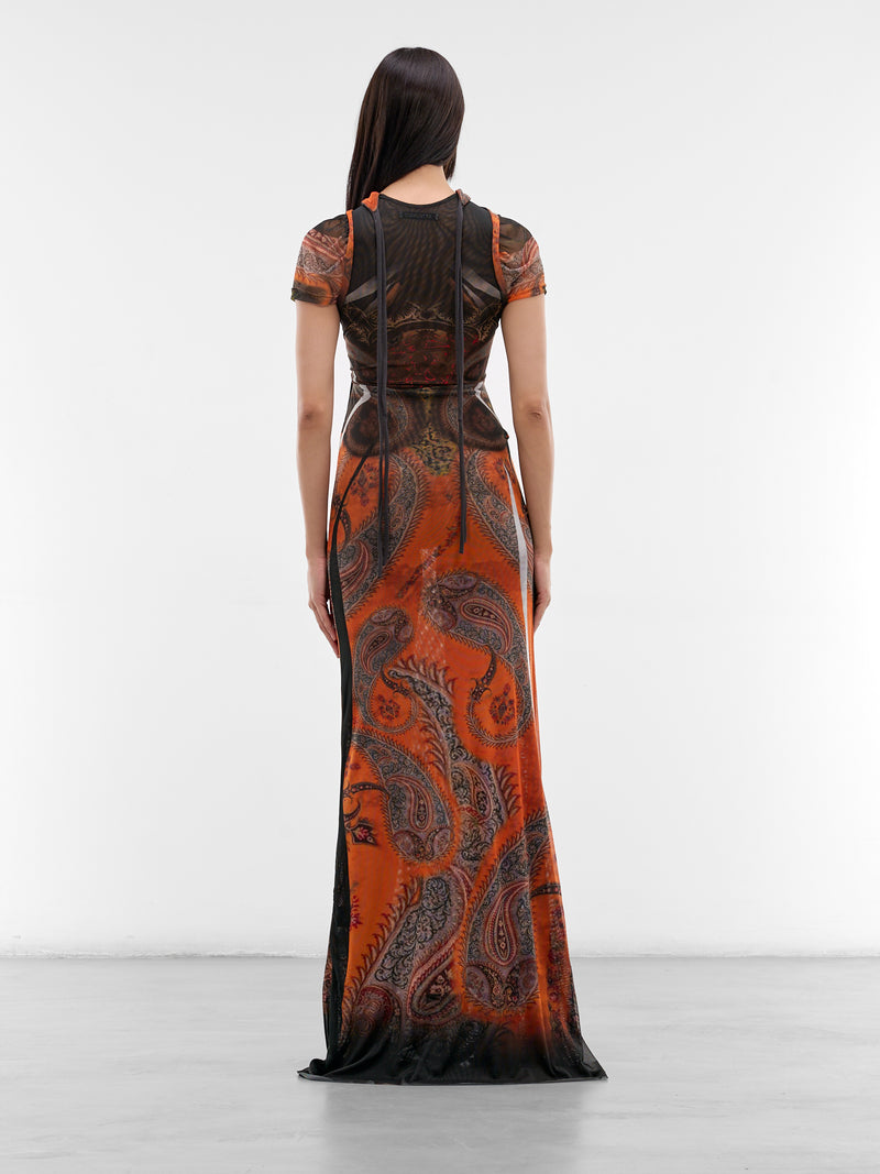 Orange Knit Mesh Dragonfly Gown (10150390101-PRINT-ORANGE)