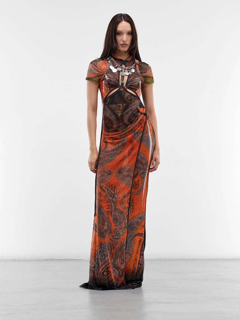 Orange Knit Mesh Dragonfly Gown (10150390101-PRINT-ORANGE)