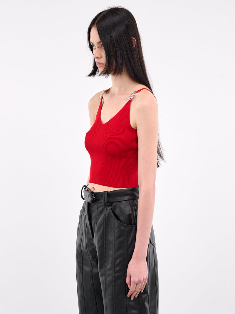 Safety Pin Knit Crop Top (1017770-1A12699-LIPSTICK-RED)
