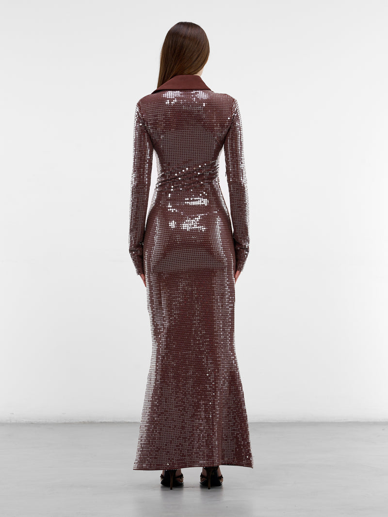 Brown Sequin Polo Maxi Dress (1030-CHOCOLATE)
