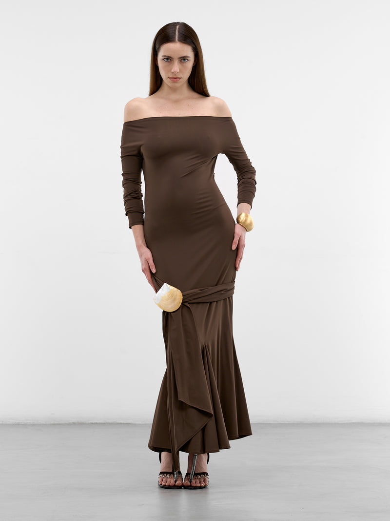 Brown Jersey Shell Belt Dress (1036-CHOCOLATE)