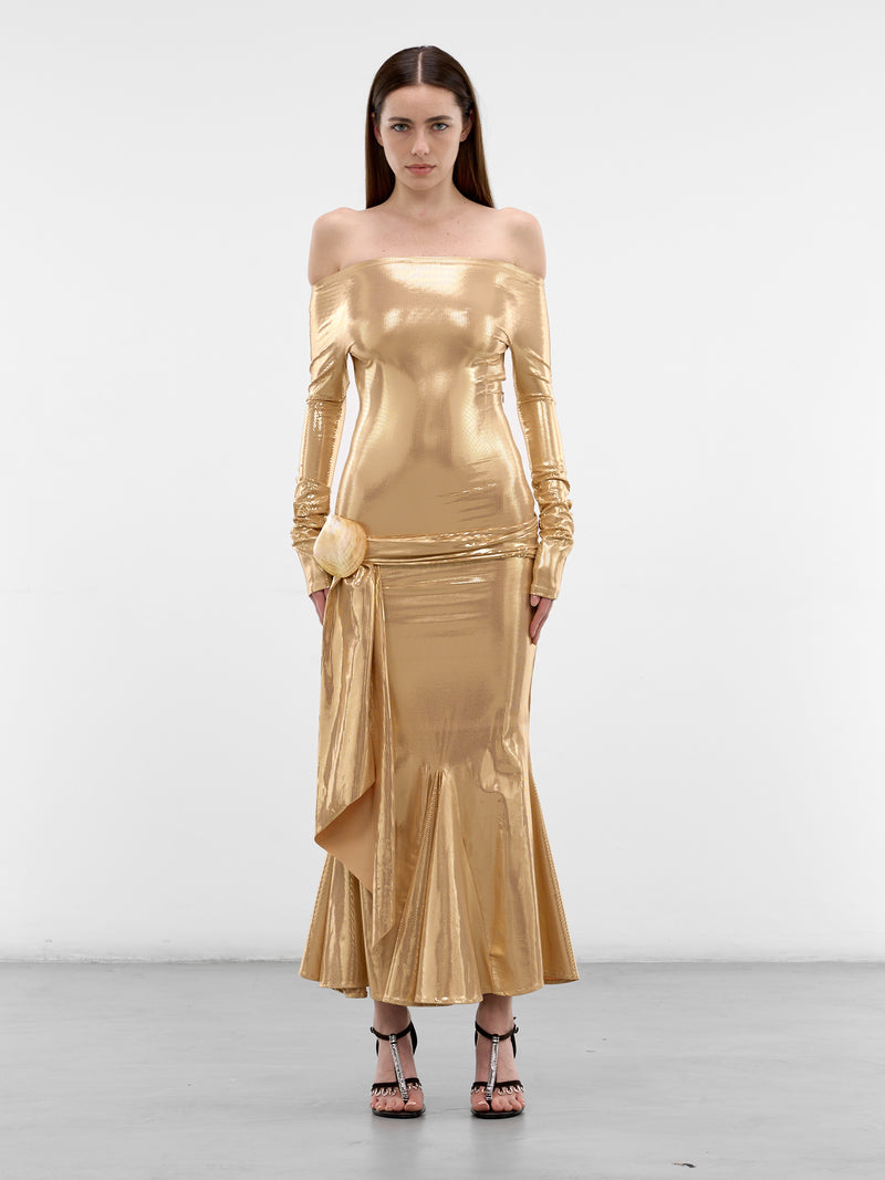 Gold Foiled Shell Belt Dress (1036-GOLD