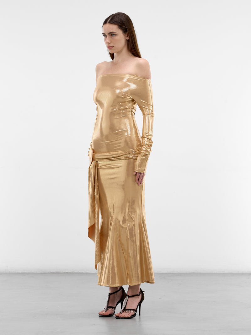Gold Foiled Shell Belt Dress (1036-GOLD