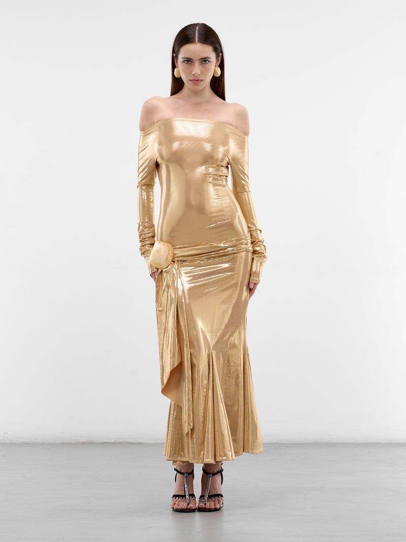 Gold Foiled Shell Belt Dress (1036-GOLD