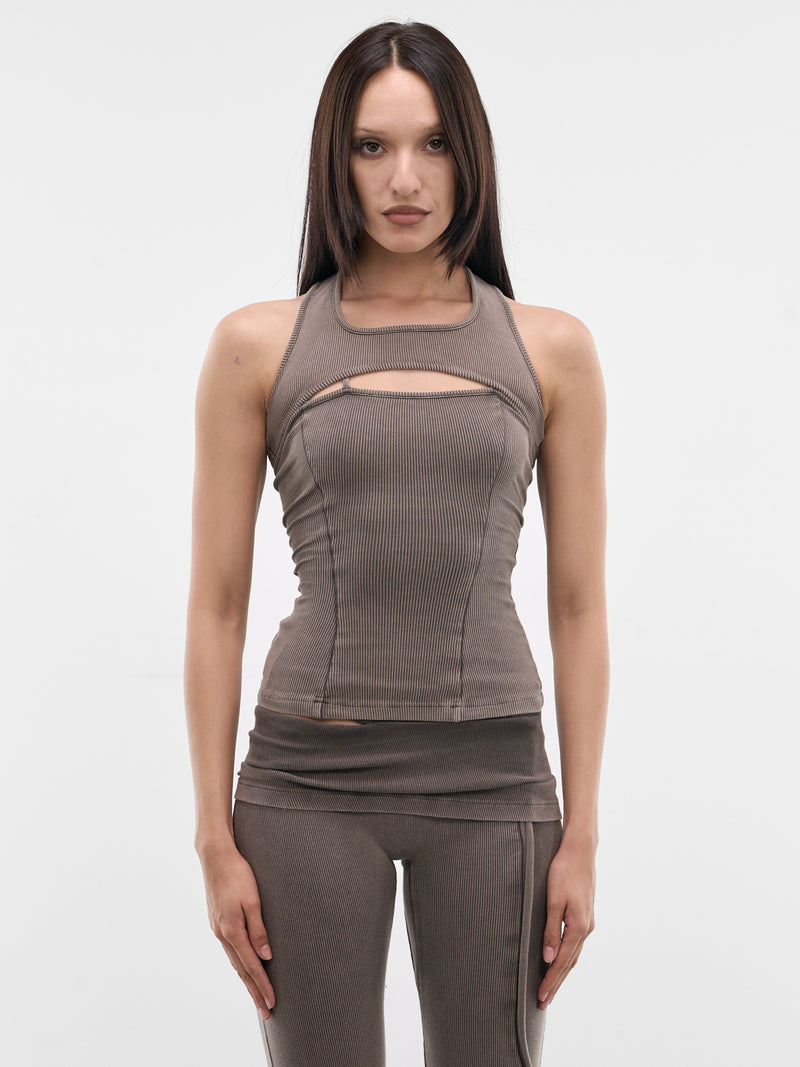 Knit Split Racerback Rib Tank (10410940302-BEIGE)