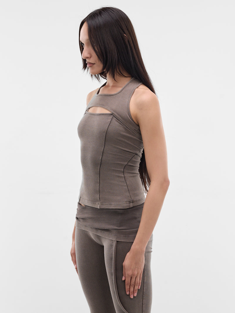 Knit Split Racerback Rib Tank (10410940302-BEIGE)