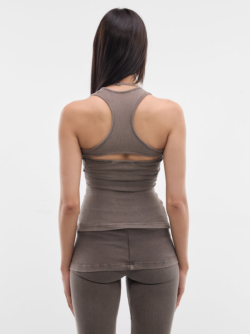 Knit Split Racerback Rib Tank (10410940302-BEIGE)