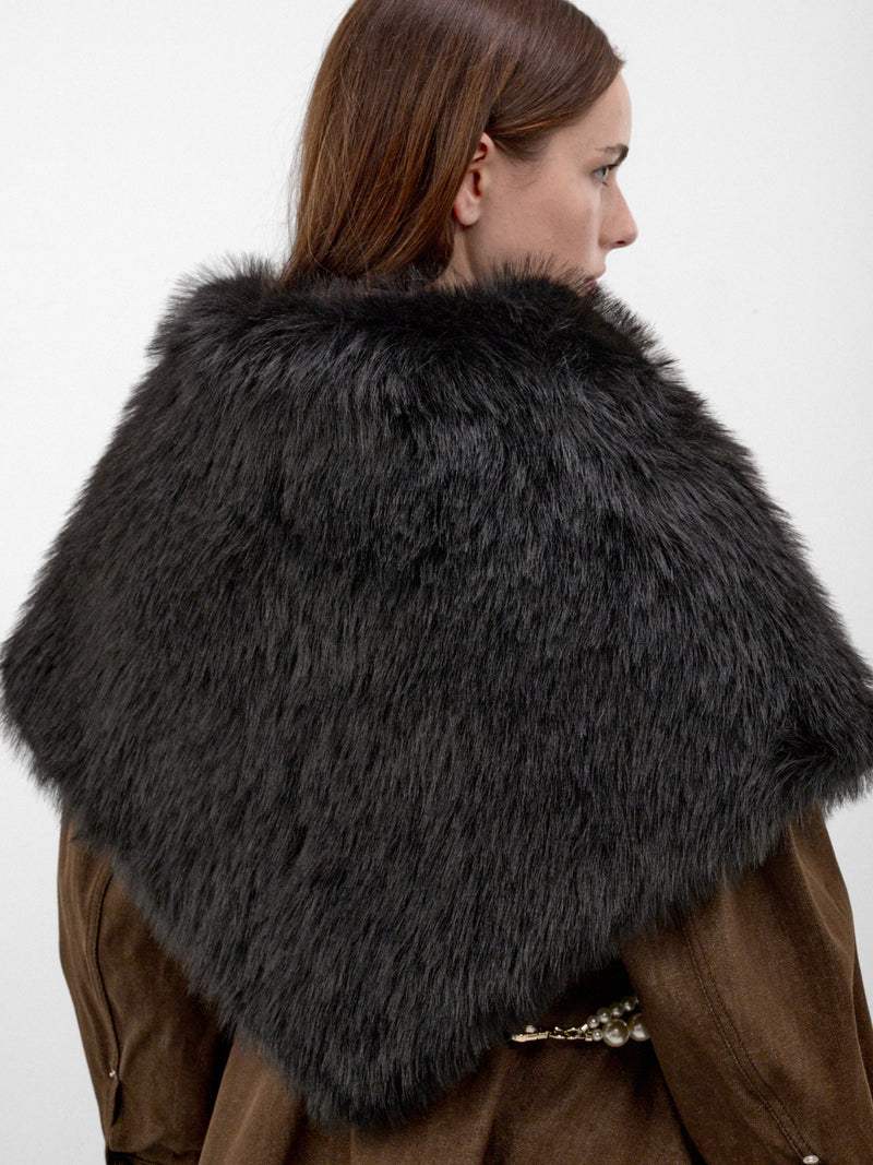 Faux Fur Square Clip Scarf (1050-1090-BLACK)