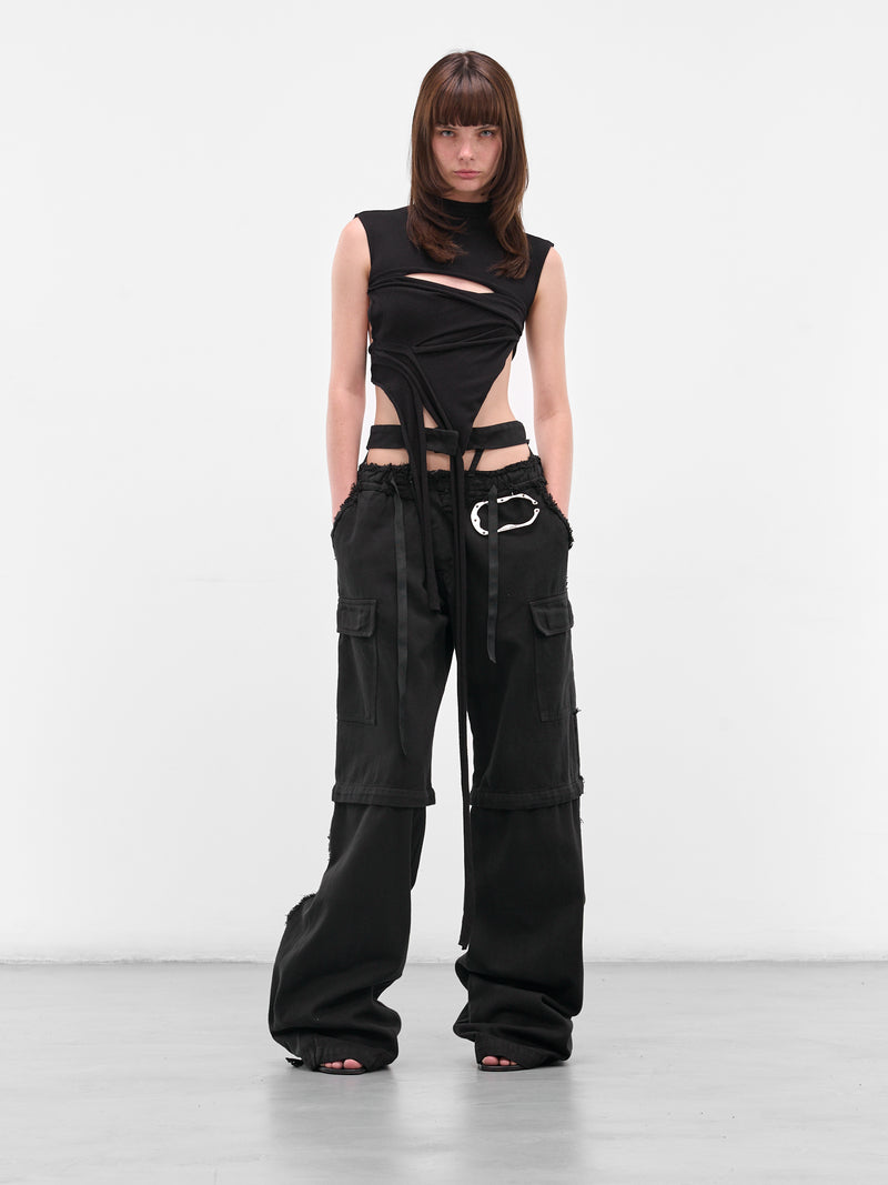 Black Deconstructed Cargo Pants (10920030602-BLACK)