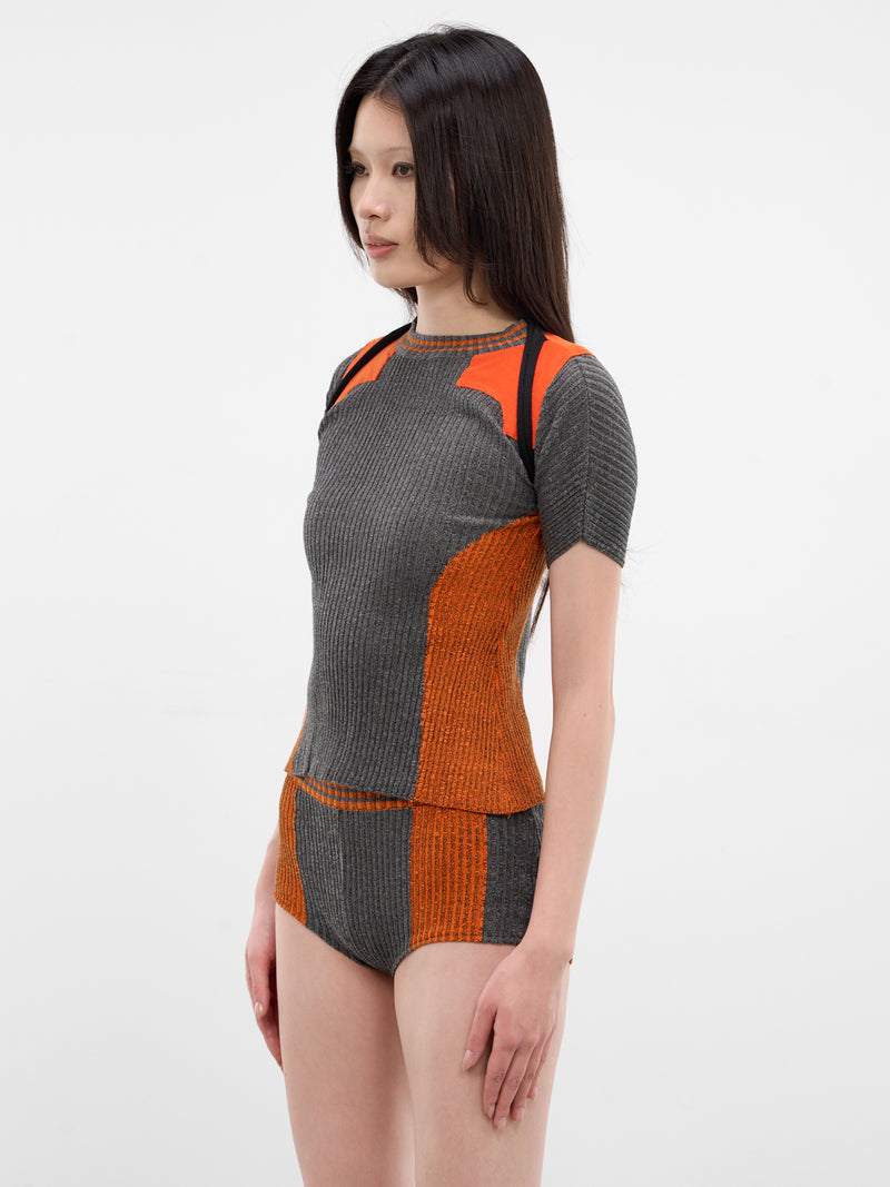 Gray Rib-Knit Cotton Team Shirt (10710770702-GREY-ORANGE)