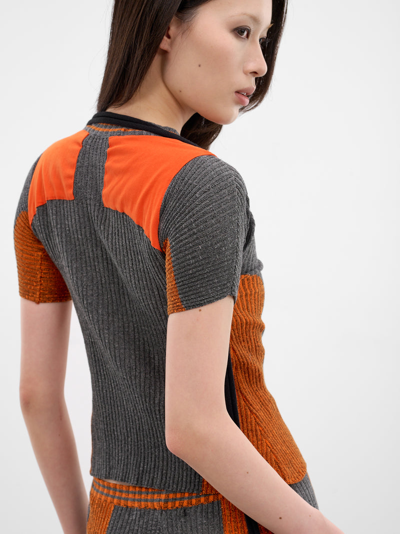 Gray Rib-Knit Cotton Team Shirt (10710770702-GREY-ORANGE)