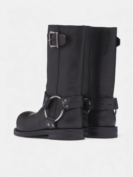 Black Leather Cockring Engineer Boots (1076LP21001-BLACK)