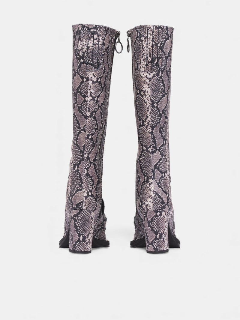 Snakeskin Square Toe Loafer Boots (1077LE02003-GRAY)